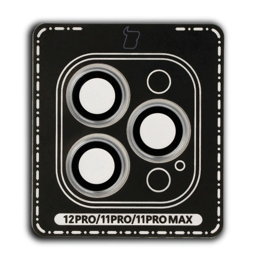 Szkło na aparat z aplikatorem Bizon Glass Snap Lens do Apple iPhone 12 Pro / 11 Pro / 11 Pro Max srebrna ramka