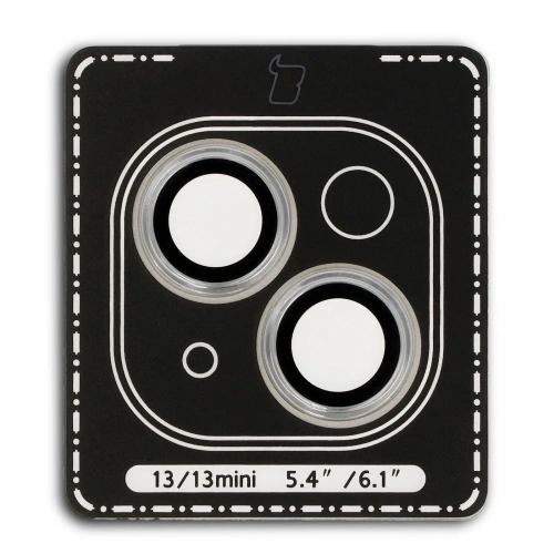 Szkło na aparat z aplikatorem Bizon Glass Snap Lens do Apple iPhone 13 / 13 Mini srebrna ramka