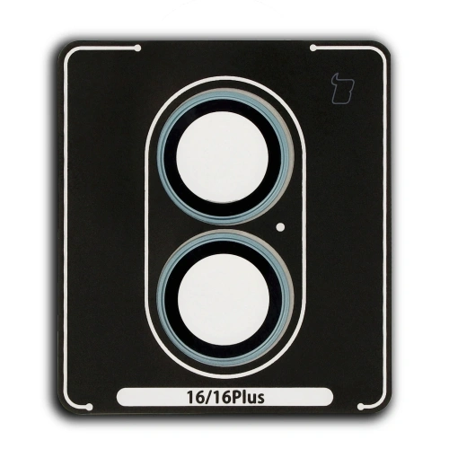 Szkło na aparat z aplikatorem Bizon Glass Snap Lens do Apple iPhone 16 / 16 Plus turkusowa ramka