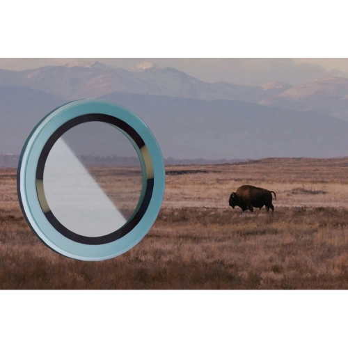 Szkło na aparat z aplikatorem Bizon Glass Snap Lens do Apple iPhone 16 / 16 Plus turkusowa ramka