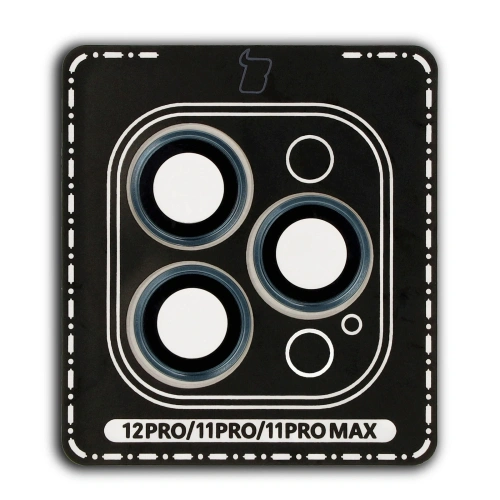 Szkło na aparat z aplikatorem Bizon Glass Snap Lens do Apple iPhone 12 Pro / 11 Pro / 11 Pro Max morska ramka