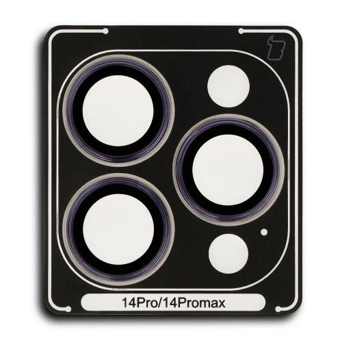 Szkło na aparat z aplikatorem Bizon Glass Snap Lens do Apple iPhone 14 Pro / 14 Pro Max ciemnofioletowa ramka