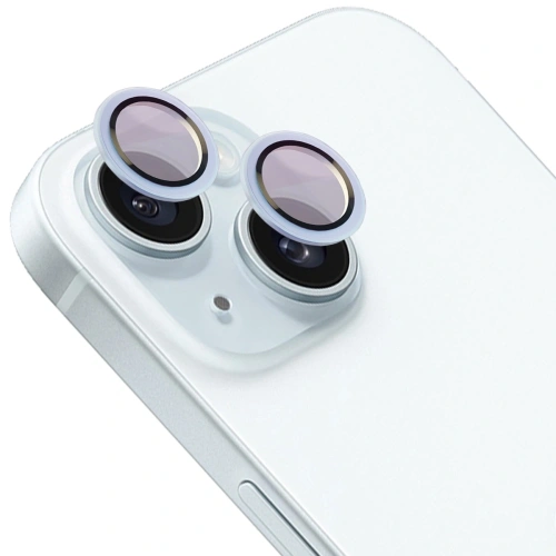 Szkło na aparat z aplikatorem Bizon Glass Snap Lens do Apple iPhone 15 / 15 Plus jasnoniebieska ramka
