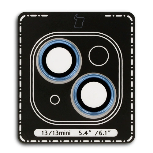 Szkło na aparat z aplikatorem Bizon Glass Snap Lens do Apple iPhone 13 / 13 Mini niebieska ramka