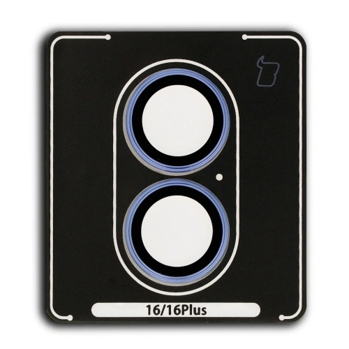 Szkło na aparat z aplikatorem Bizon Glass Snap Lens do Apple iPhone 16 / 16 Plus niebieska ramka