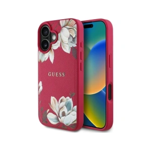 Wholesale Guess Grained Printed Flower Pattern MagSafe Apple iPhone 16 fuchsia - GUE4421 - {ean13} - Hurt