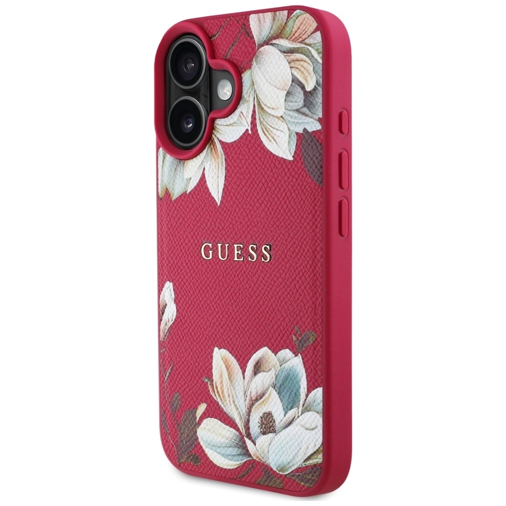Wholesale Guess Grained Printed Flower Pattern MagSafe Apple iPhone 16 fuchsia - GUE4421 - {ean13} - Hurt