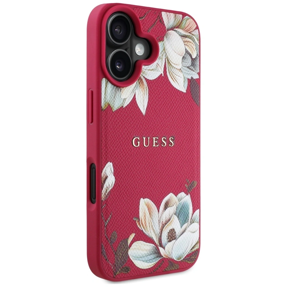 Wholesale Guess Grained Printed Flower Pattern MagSafe Apple iPhone 16 fuchsia - GUE4421 - {ean13} - Hurt