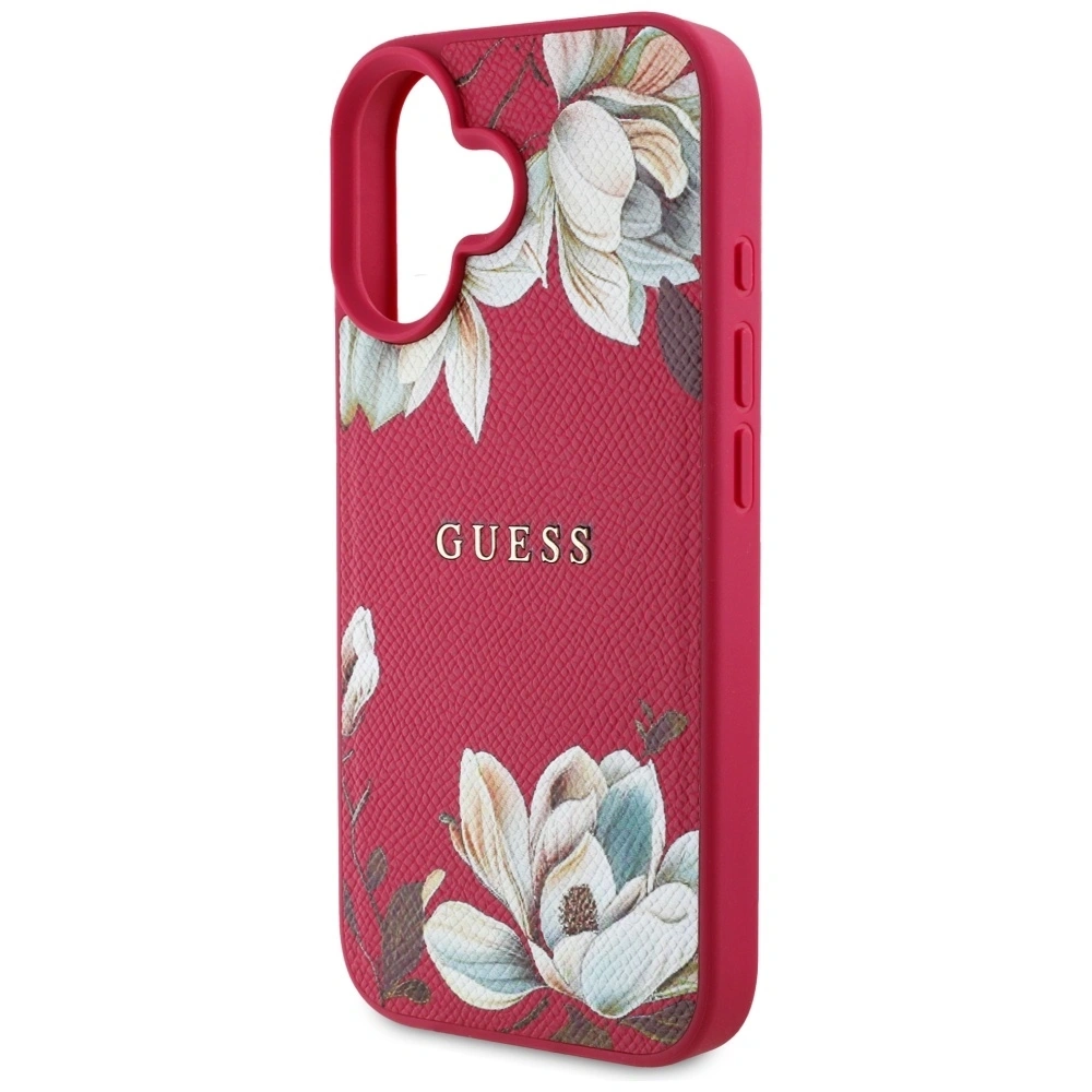Wholesale Guess Grained Printed Flower Pattern MagSafe Apple iPhone 16 fuchsia - GUE4421 - {ean13} - Hurt