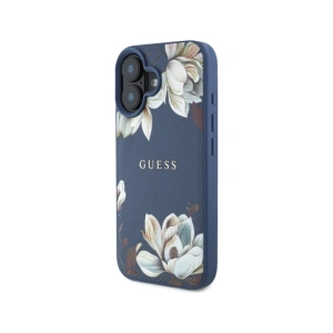 Wholesale Guess Grained Printed Flower Pattern MagSafe Apple iPhone 16 blue - GUE4422 - {ean13} - Hurt
