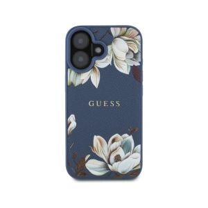 Wholesale Guess Grained Printed Flower Pattern MagSafe Apple iPhone 16 blue - GUE4422 - {ean13} - Hurt