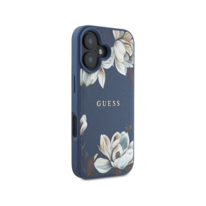 Wholesale Guess Grained Printed Flower Pattern MagSafe Apple iPhone 16 blue - GUE4422 - {ean13} - Hurt