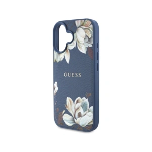 Wholesale Guess Grained Printed Flower Pattern MagSafe Apple iPhone 16 blue - GUE4422 - {ean13} - Hurt