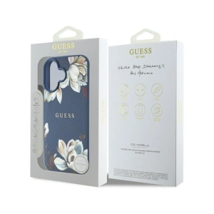 Wholesale Guess Grained Printed Flower Pattern MagSafe Apple iPhone 16 blue - GUE4422 - {ean13} - Hurt