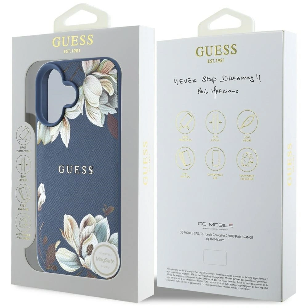 Hurtownia GSM - Guess Model cu imprimeu floral granulat MagSafe Apple iPhone 16 albastru - GUE4422 - {ean13} - Hurt