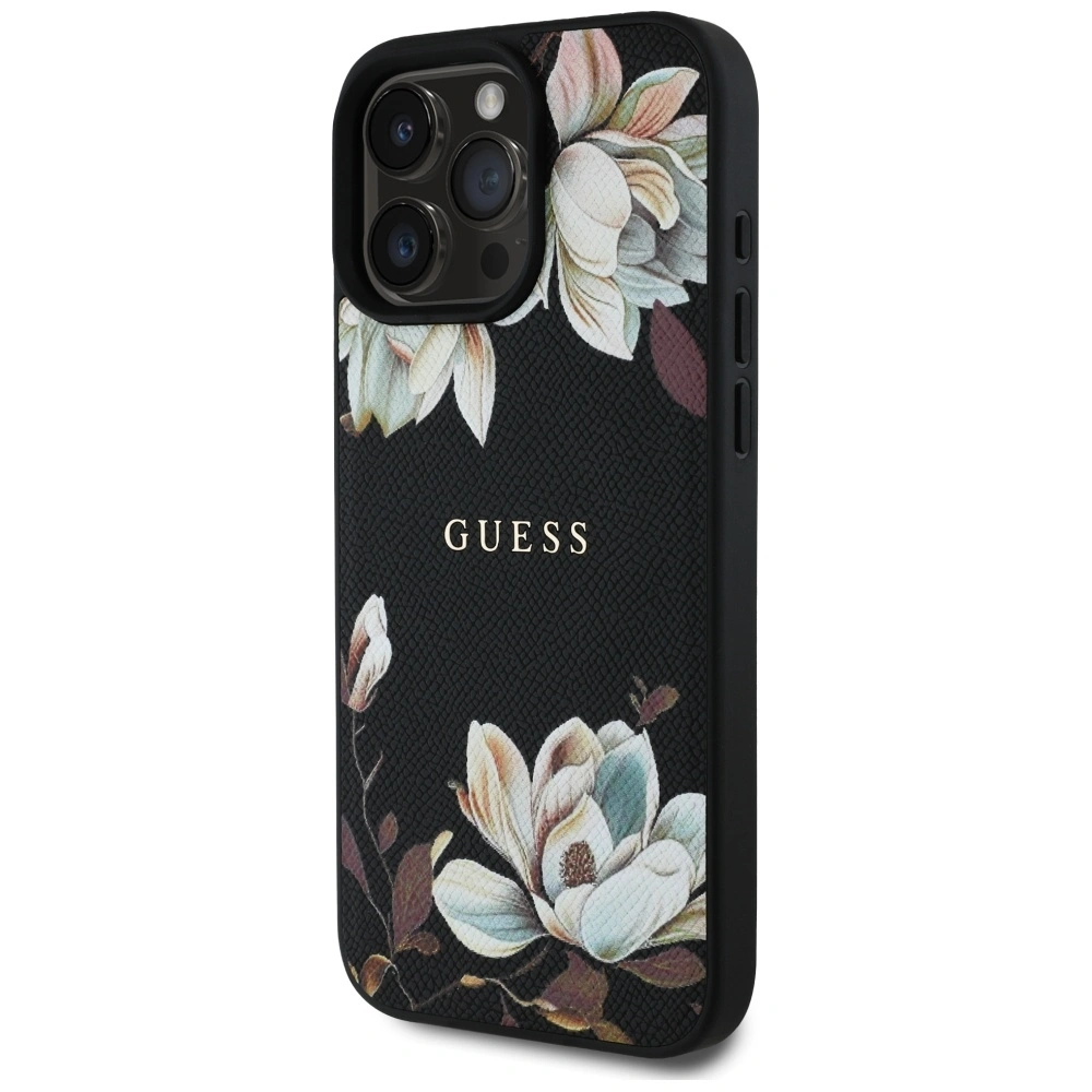 Hurtownia GSM - Guess Gewebtes gedrucktes Blumenmuster MagSafe Apple iPhone 16 Pro schwarz - GUE4423 - {ean13} - Hurt