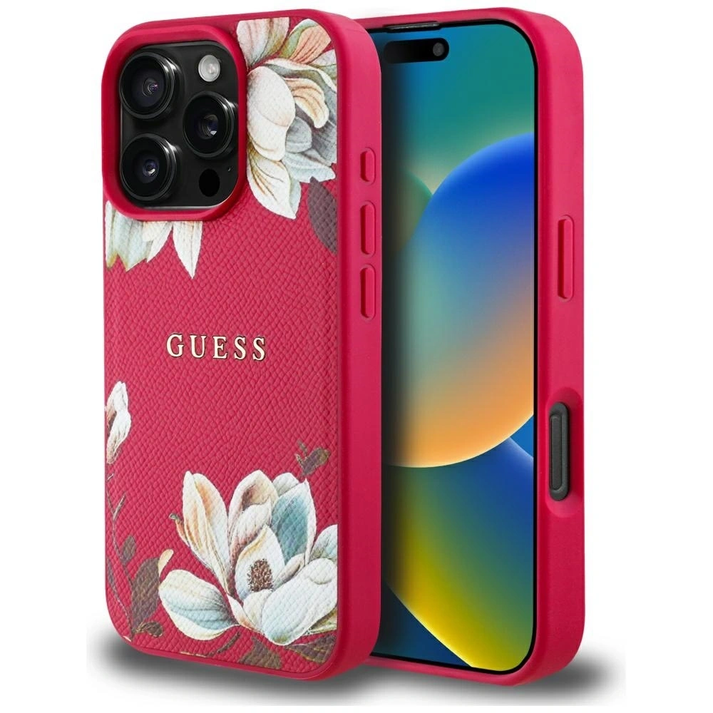 Hurtownia GSM - Guess Hladký tištěný květinový vzor MagSafe Apple iPhone 16 Pro fuchsie - GUE4424 - {ean13} - Hurt