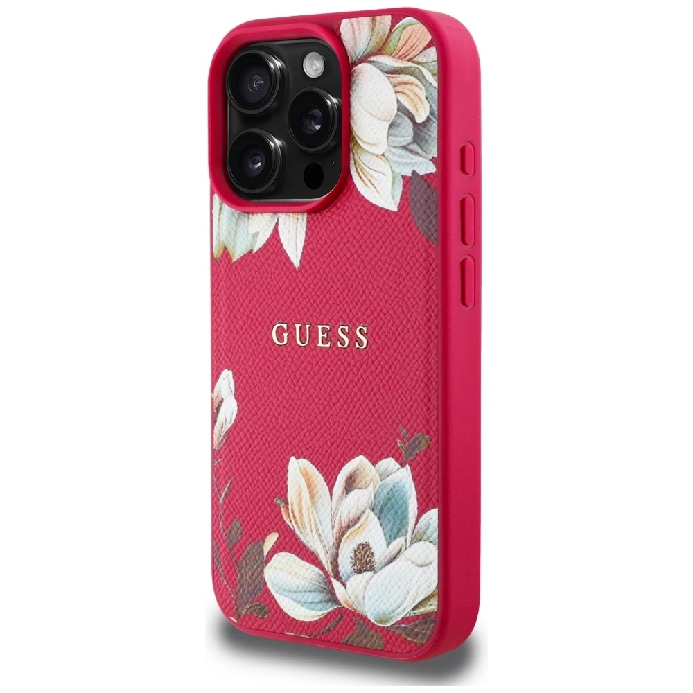 Hurtownia GSM - Guess Hladký tištěný květinový vzor MagSafe Apple iPhone 16 Pro fuchsie - GUE4424 - {ean13} - Hurt