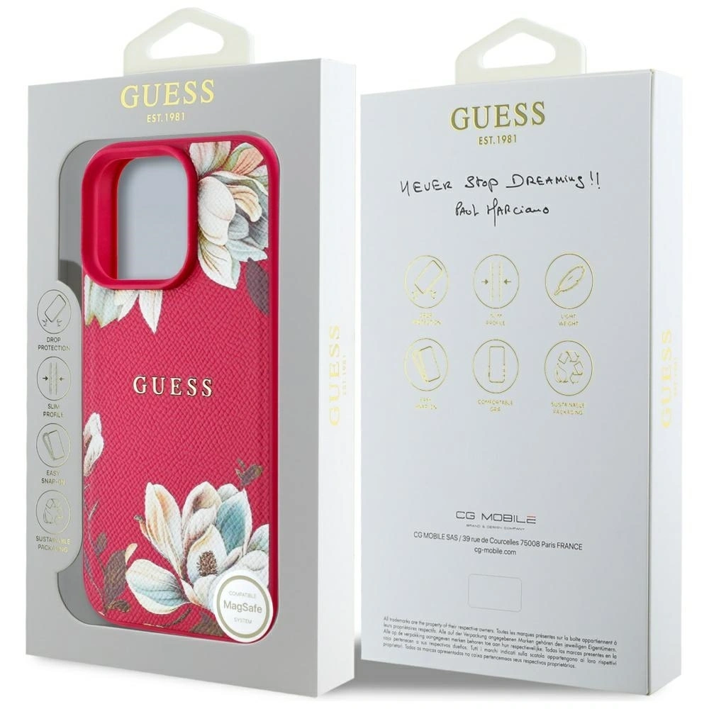 Hurtownia GSM - Guess Hladký tištěný květinový vzor MagSafe Apple iPhone 16 Pro fuchsie - GUE4424 - {ean13} - Hurt