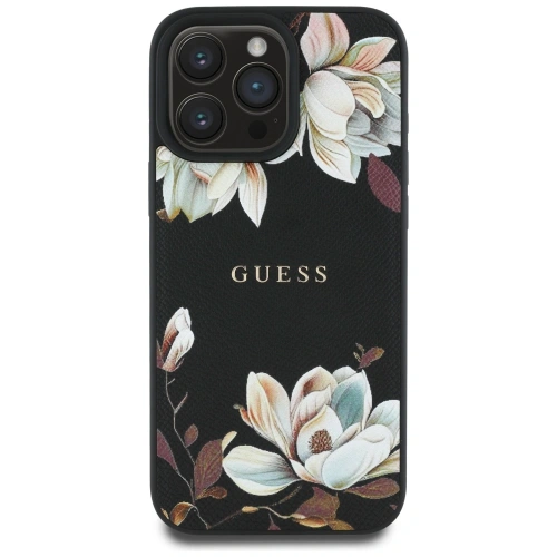 Etui Guess Grained Printed Flower Pattern MagSafe do Apple iPhone 16 Pro Max czarny