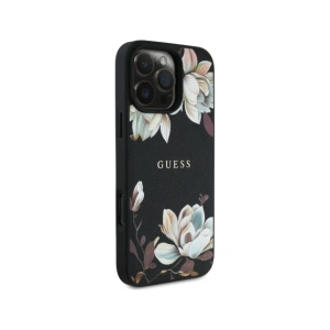 Wholesale Guess Grained Printed Flower Pattern MagSafe Apple iPhone 16 Pro Max black - GUE4425 - {ean13} - Hurt