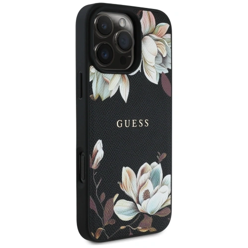 Etui Guess Grained Printed Flower Pattern MagSafe do Apple iPhone 16 Pro Max czarny
