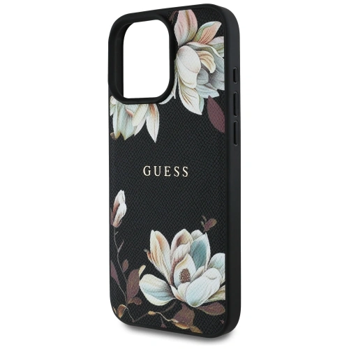 Etui Guess Grained Printed Flower Pattern MagSafe do Apple iPhone 16 Pro Max czarny