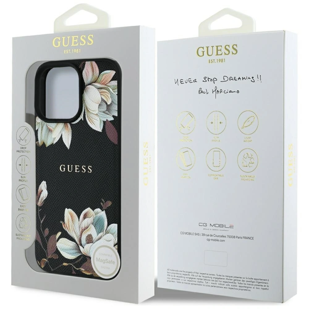 Hurtownia GSM - Guess Grained Printed Flower Pattern MagSafe Apple iPhone 16 Pro Max černý - GUE4425 - {ean13} - Hurt