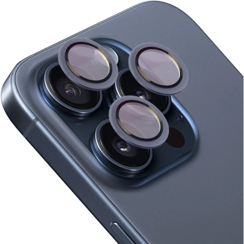 Szkło na aparat z aplikatorem Bizon Glass Snap Lens do iPhone 15 Pro / 15 Pro Max niebieska ramka