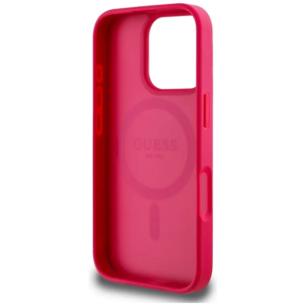 Wholesale Guess Grained Printed Flower Pattern MagSafe Apple iPhone 16 Pro Max fuchsia - GUE4426 - {ean13} - Hurt