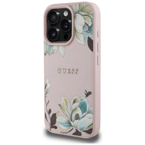 Etui Guess Grained Printed Flower Pattern MagSafe do Apple iPhone 16 Pro Max różowy