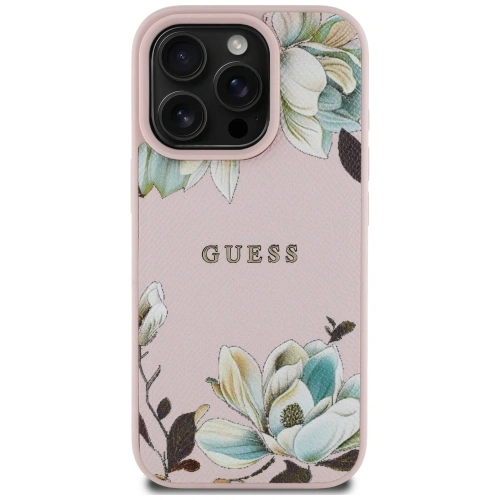 Etui Guess Grained Printed Flower Pattern MagSafe do Apple iPhone 16 Pro Max różowy