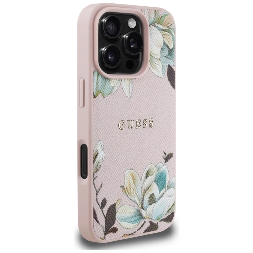 Etui Guess Grained Printed Flower Pattern MagSafe do Apple iPhone 16 Pro Max różowy