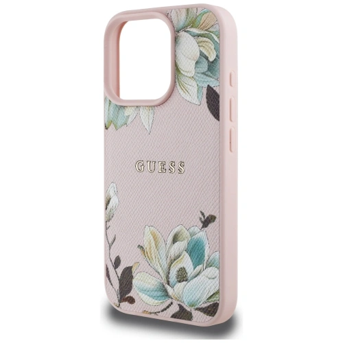 Etui Guess Grained Printed Flower Pattern MagSafe do Apple iPhone 16 Pro Max różowy