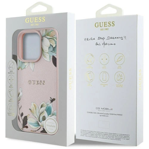 Etui Guess Grained Printed Flower Pattern MagSafe do Apple iPhone 16 Pro Max różowy