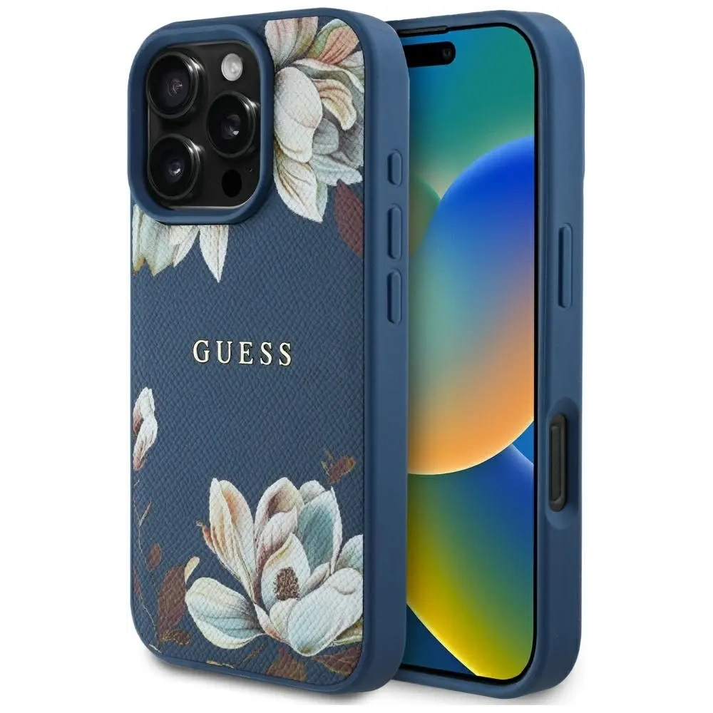 Hurtownia GSM - Guess Hladký tištěný květinový vzor MagSafe Apple iPhone 16 Pro modrý - GUE4429 - {ean13} - Hurt