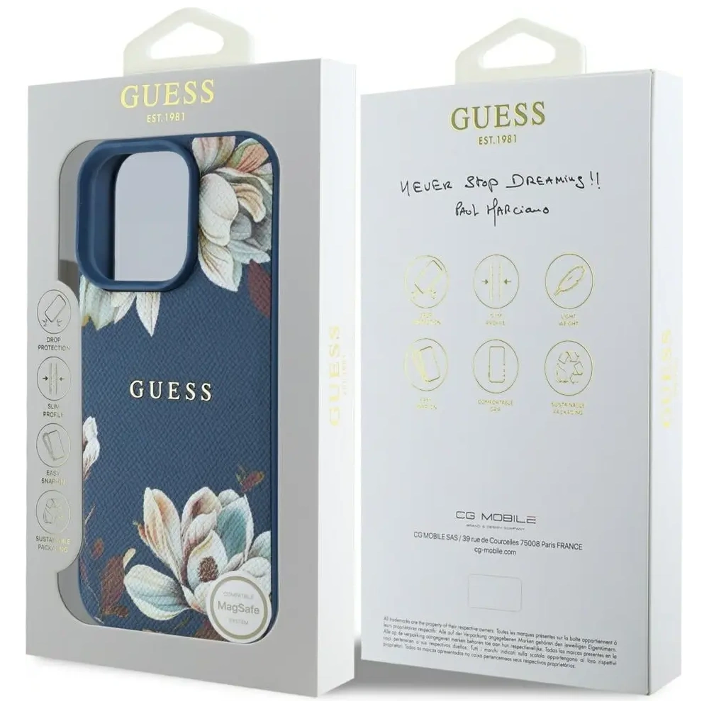 Hurtownia GSM - Guess Hladký tištěný květinový vzor MagSafe Apple iPhone 16 Pro modrý - GUE4429 - {ean13} - Hurt