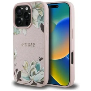Hurtownia GSM - Guess Tisk květinového vzoru s jemnou strukturou MagSafe Apple iPhone 16 Pro růžový - GUE4430 - {ean13} - Hurt