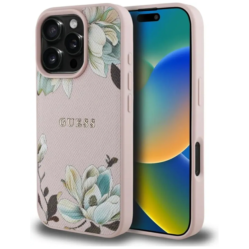 Hurtownia GSM - Guess Tisk květinového vzoru s jemnou strukturou MagSafe Apple iPhone 16 Pro růžový - GUE4430 - {ean13} - Hurt