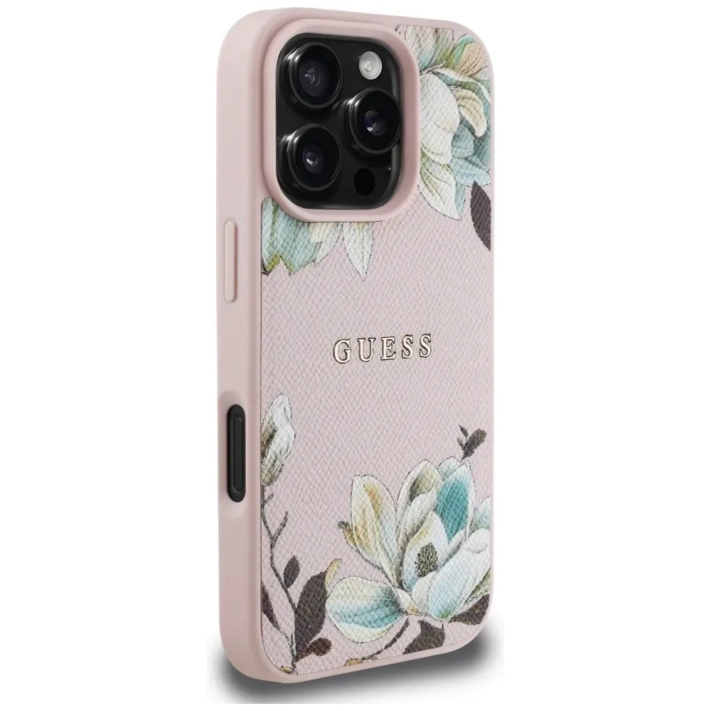 Hurtownia GSM - Guess Tisk květinového vzoru s jemnou strukturou MagSafe Apple iPhone 16 Pro růžový - GUE4430 - {ean13} - Hurt