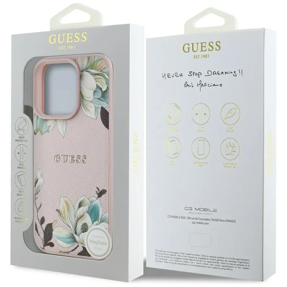 Hurtownia GSM - Guess Tisk květinového vzoru s jemnou strukturou MagSafe Apple iPhone 16 Pro růžový - GUE4430 - {ean13} - Hurt