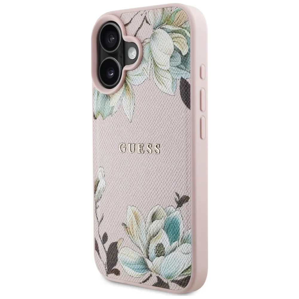 Hurtownia GSM - Guess Model cu Flori Tipărite Granulate MagSafe Apple iPhone 16 roz - GUE4431 - {ean13} - Hurt