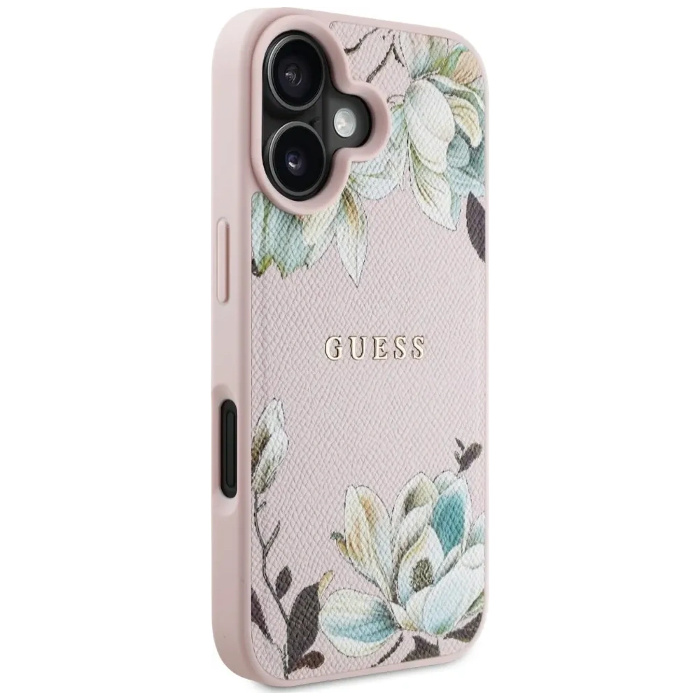 Hurtownia GSM - Guess Model cu Flori Tipărite Granulate MagSafe Apple iPhone 16 roz - GUE4431 - {ean13} - Hurt