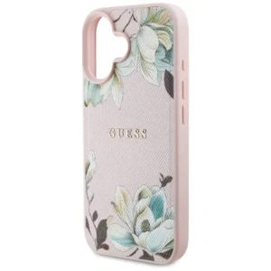 Wholesale Guess Grained Printed Flower Pattern MagSafe Apple iPhone 16 pink - GUE4431 - {ean13} - Hurt