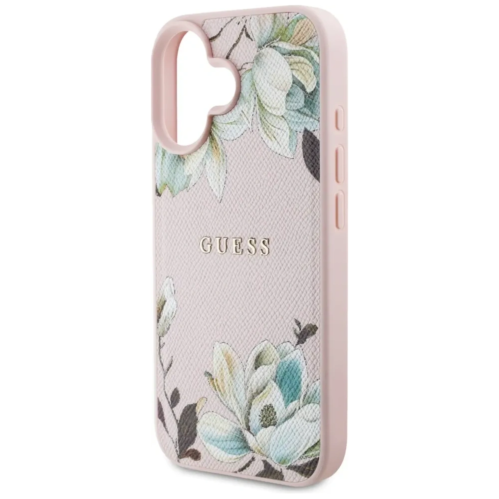 Hurtownia GSM - Guess Model cu Flori Tipărite Granulate MagSafe Apple iPhone 16 roz - GUE4431 - {ean13} - Hurt