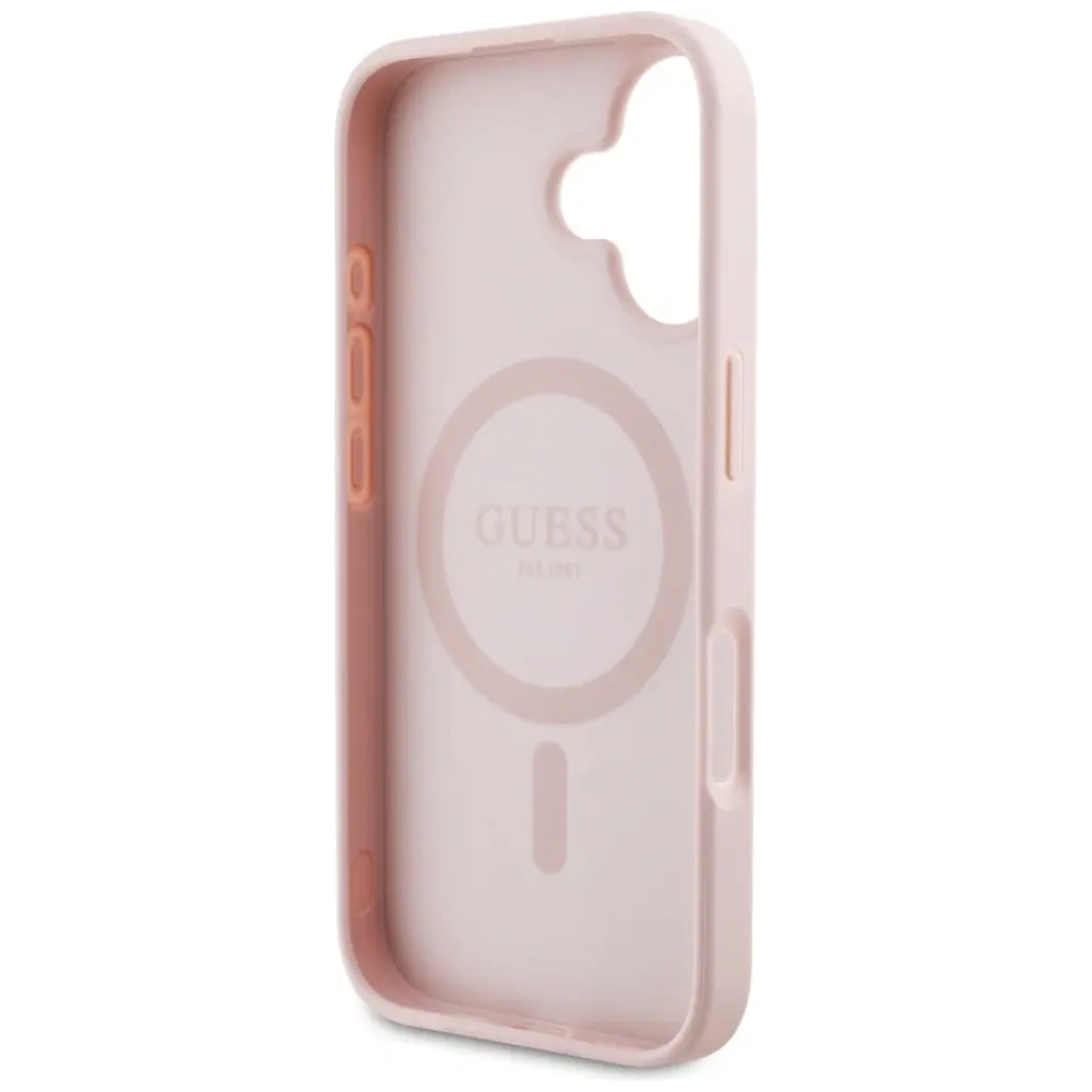 Hurtownia GSM - Guess Model cu Flori Tipărite Granulate MagSafe Apple iPhone 16 roz - GUE4431 - {ean13} - Hurt