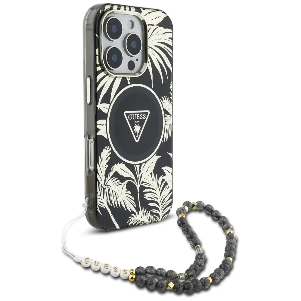 Hurtownia GSM - Guess Palm Trees Triangle Pearl Strap MagSafe Apple iPhone 16 Pro černý - GUE4432 - {ean13} - Hurt