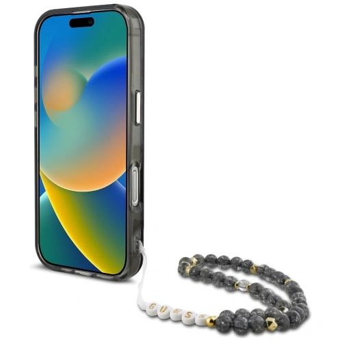 Etui Guess Palm Trees Triangle Pearl Strap MagSafe do Apple iPhone 16 Pro czarny