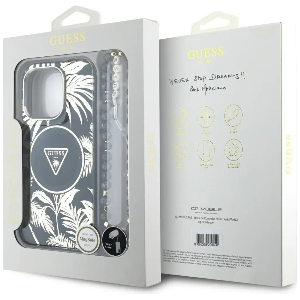 Hurtownia GSM - Guess Palm Trees Triangle Pearl Strap MagSafe Apple iPhone 16 Pro černý - GUE4432 - {ean13} - Hurt