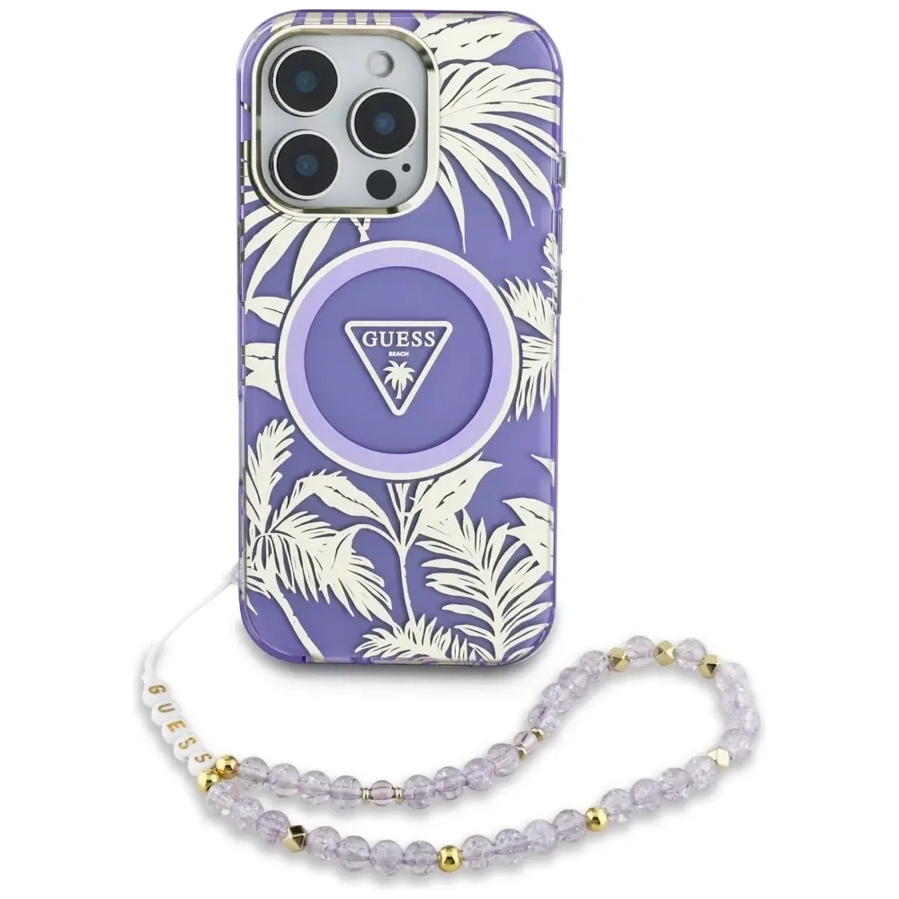 Hurtownia GSM - Guess Palm Trees Triangle Pearl Strap MagSafe Apple iPhone 16 Pro fialový - GUE4436 - {ean13} - Hurt